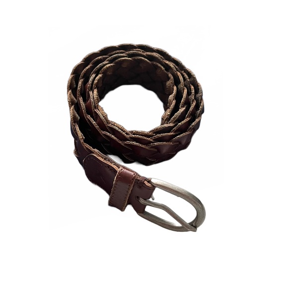 American Eagle AEO Brown Braided Woven Silver Buckle Belt Men’s 45 Inches - Picture 3 of 11